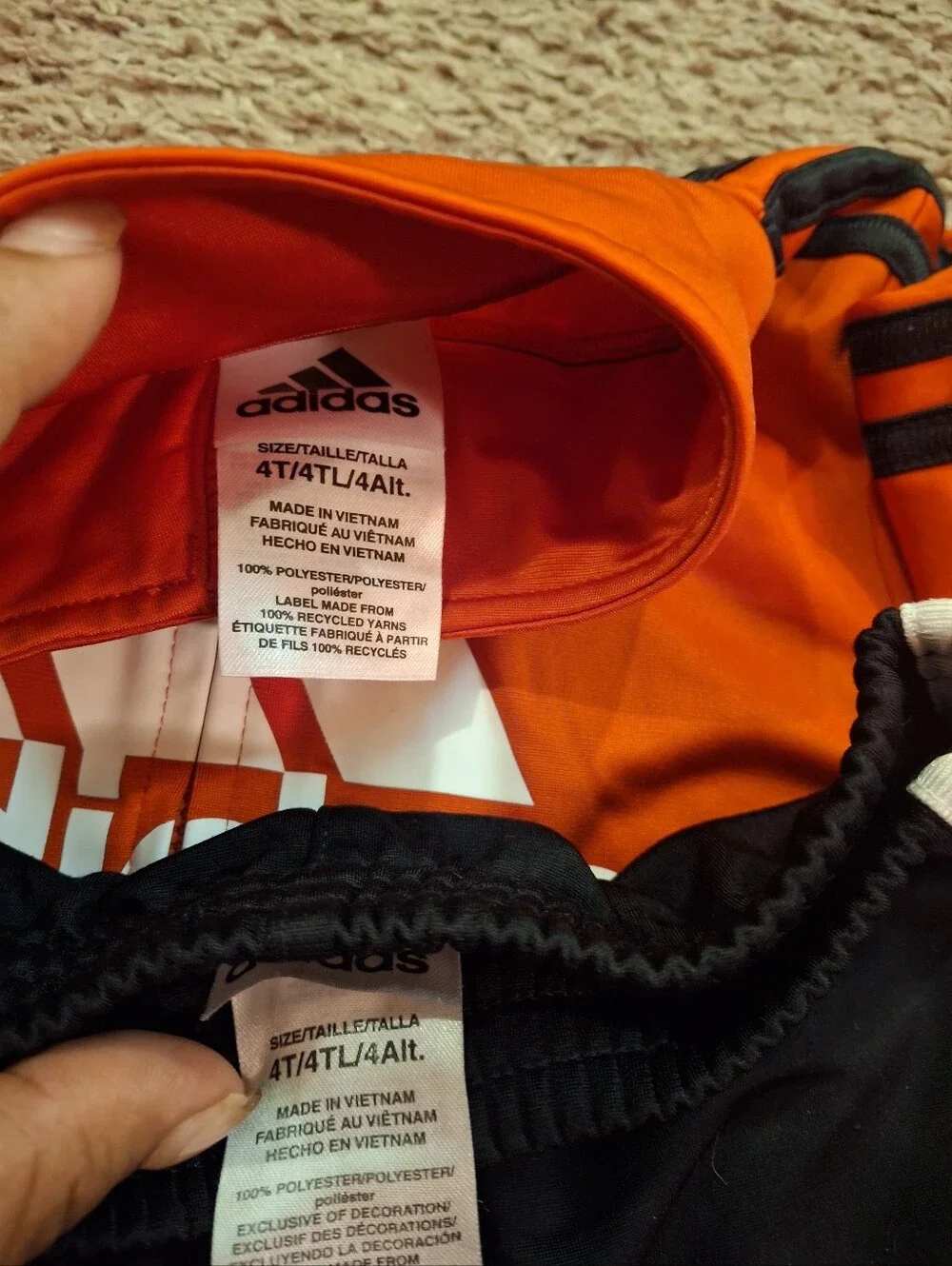 Cute Adidas Kids Black/Blue/Red Joggers & Track Pants with White Stripe Accents